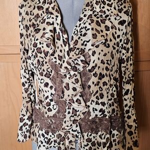 Chic Animal Print Ruffle Blouse